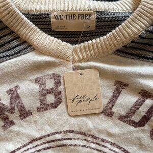 Free People Cream and Brown Graphic Sweater
